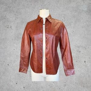 Gorg Vintage Express Brown Genuine Leather Snap Button Shirt Jacket- S/M